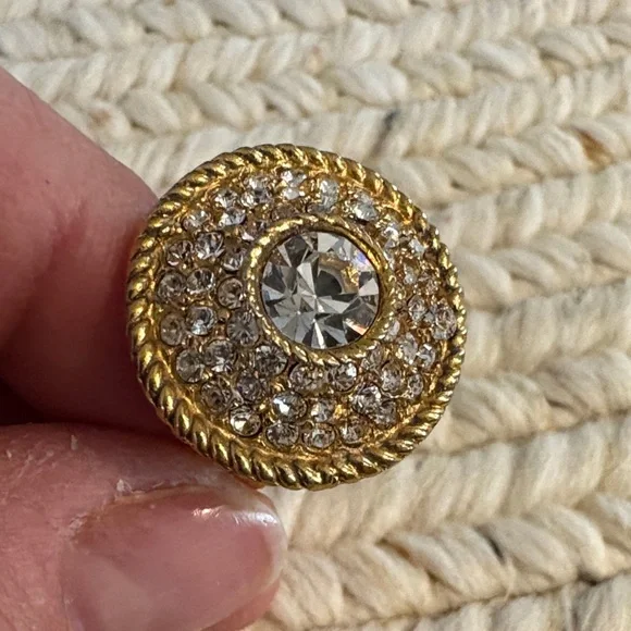 CHANEL Gold-Tone Pave Crystal Round Button Earrings - Picture 5 of 7